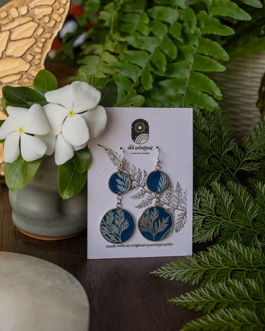 Mother Fern Double Cyanotype Earring