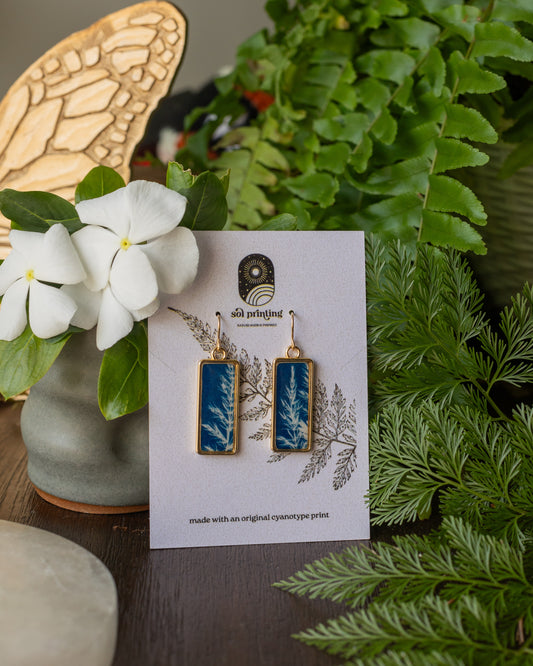 Plumosus Fern Rectangle Earrings